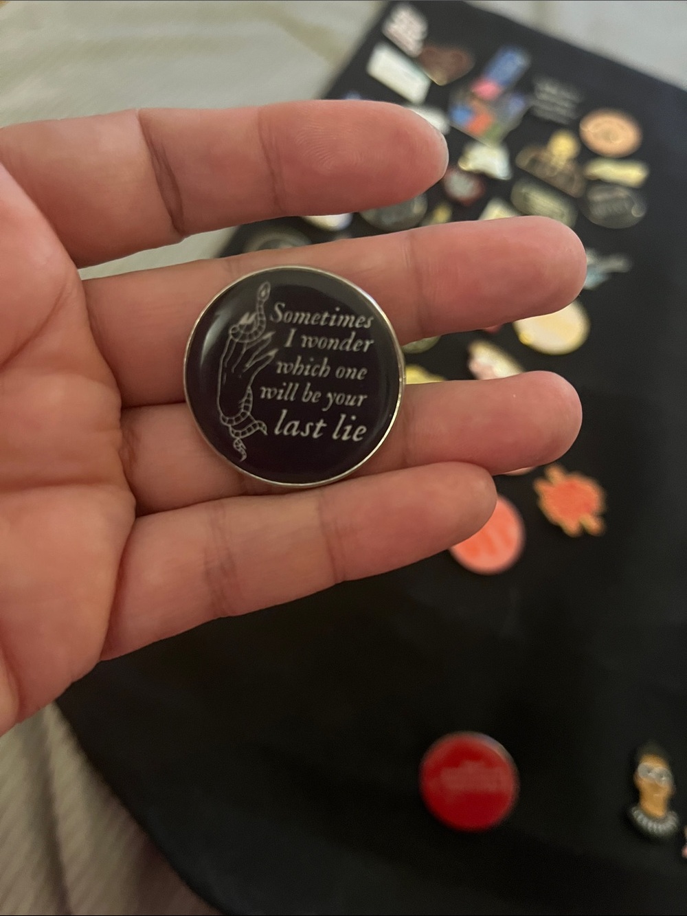 Taylor Swift Black Enamel Pin - 'Sometimes I Wonder' Quote